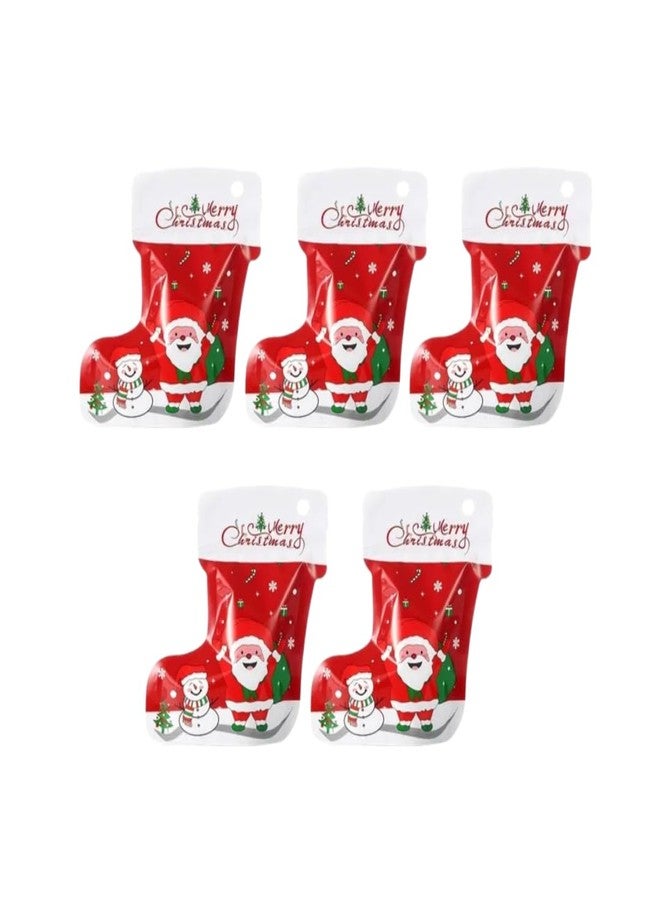 Skytail 5pc Small Silver Foil Christmas Gift Bags Xmas Themed Chocolate Candy Bags Stockings Shape Ziplock Fancy Chritstmas Wraps Cookie Bags for Presents Goodies Gifts Wrapping Decoration Supplies - Image 1